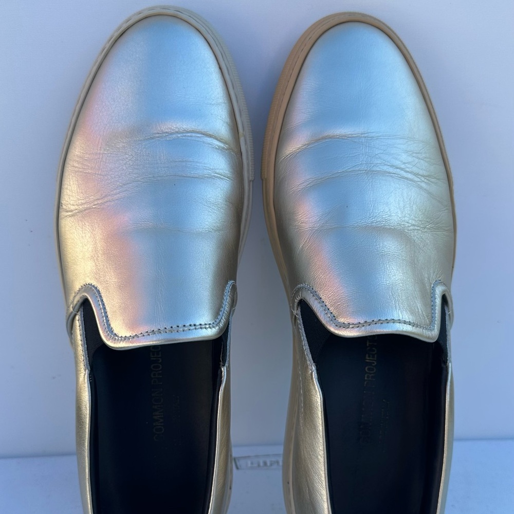 Woman By Common Projects Slip-On Sneaker Leather Metallic Gold Size 40. View 2